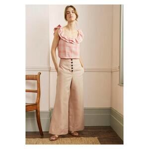Boden Beige High Waist Wide Leg Button Fly Trouser Pants Sz.10P